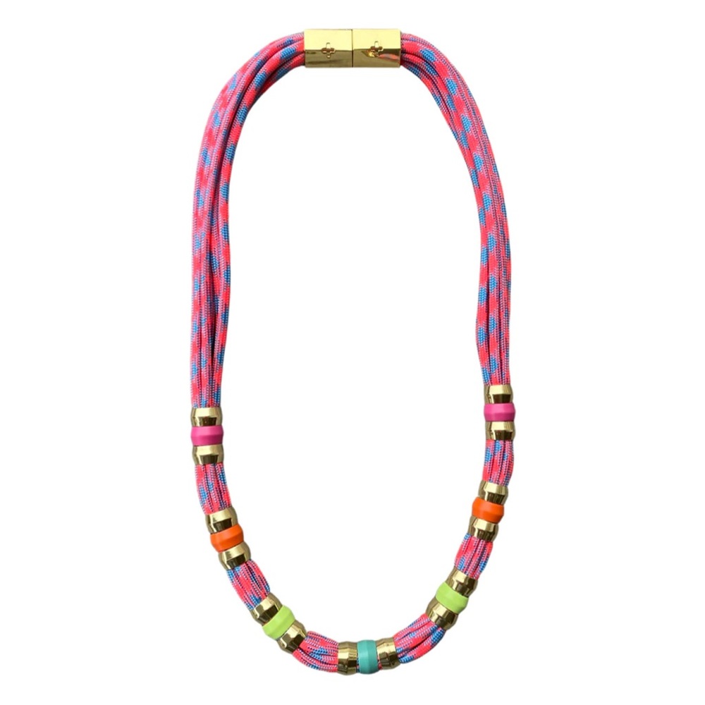 Pink & Blue Rope Necklace with Multicolor Accent Beads